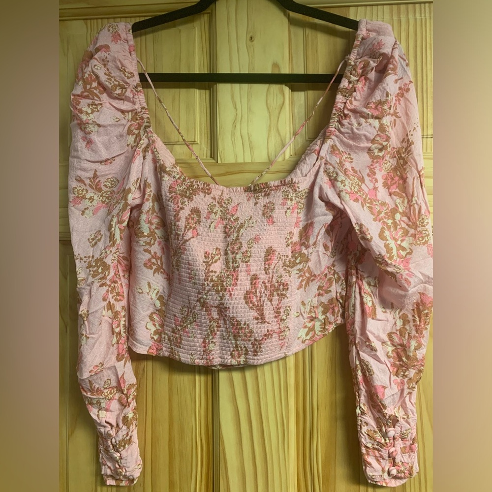 Free People Hilary Printed Top in Pink Combo - Picture 7 of 7
